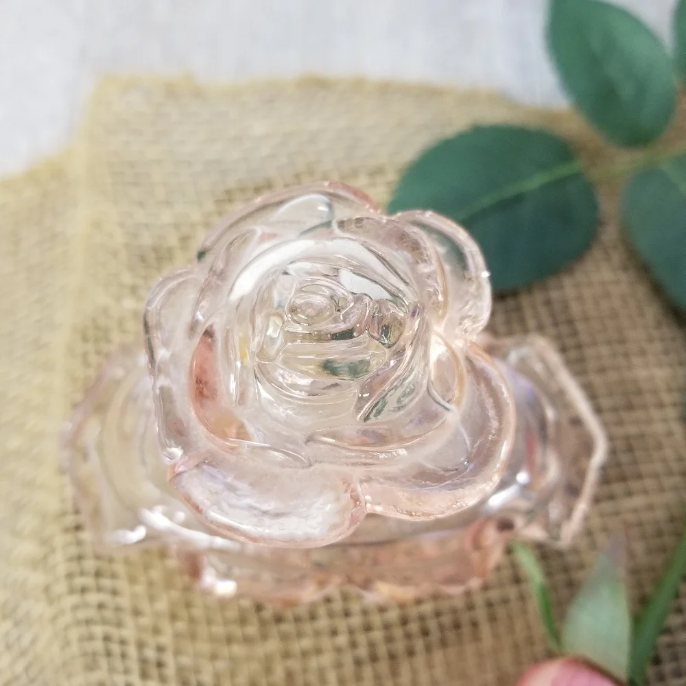 Vintage Pink Glass Perfume Bottle With Rose Stopper - Picture 16 of 16